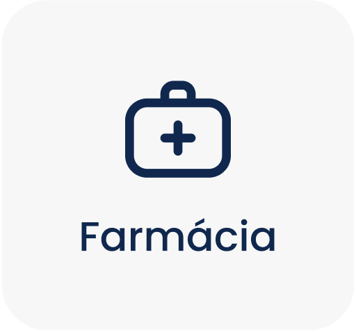 icone de farmácia centralizado ao centro sobre um texto